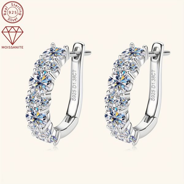 Elegant 14K Golden Plated 925 Sterling Silver Hoop Earrings with Synthetic Moissanite Stones, Luxury Round Cut April Birthstone Earrings, Perfect for Wedding and Christmas Holiday Season - Image 8