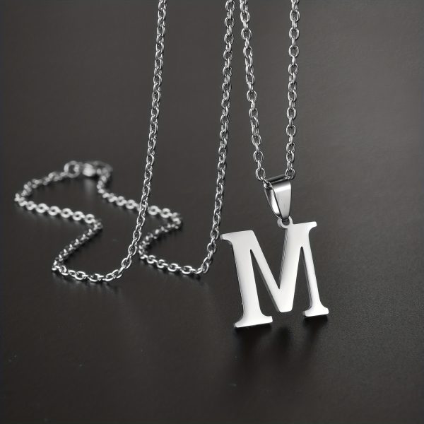 1pc Chic Stainless Steel Initial Pendant Necklace - Personalized Cool Design - Hypoallergenic Birthday Gift for Family & Teenagers - Image 16