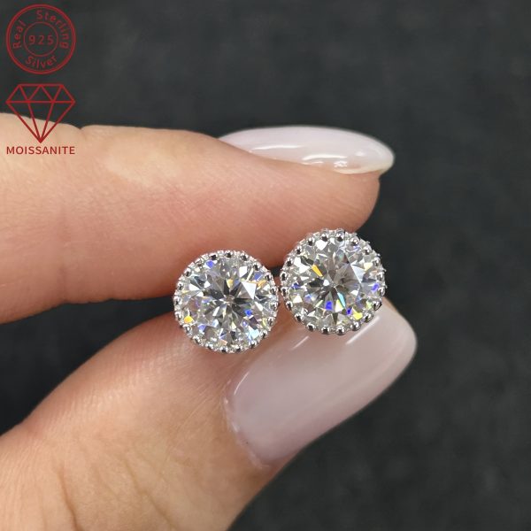 1 Pair Elegant Classic Moissanite Stud Earrings, 6.5mm Round D Color Synthetic Stones, 925 Sterling Silver, 18K Golden Plated, Mother'S Day Gift, All Season Jewelry for Women - Image 2