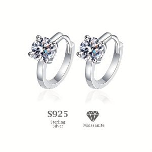 1ct Moissanite Earrings For Women Men Sterling Silvery Classic Four Prong Simple Earrings Vintage Punk Style Birthday Graduation Prom Gift
