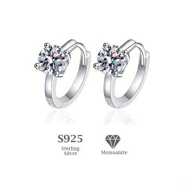 1ct Moissanite Earrings For Women Men Sterling Silvery Classic Four Prong Simple Earrings Vintage Punk Style Birthday Graduation Prom Gift