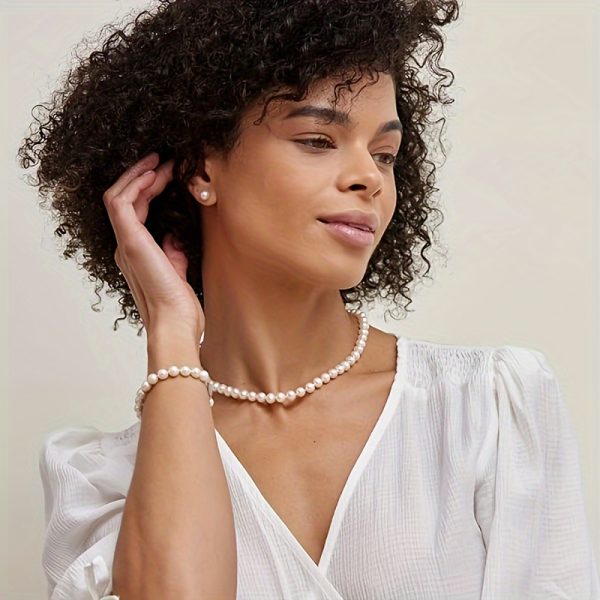 Women's Pearl Jewelry Set - Freshwater Pearl Necklace And Earrings Set, Perfect ForWeddings And Parties, Comes With A Beautiful Gift Box - Image 4