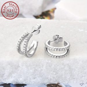 925 Sterling Silver Hoop Earrings with Synthetic Moissanite, 1.4mm 0.5ct*2pcs, Classic Split-Shank Design, 14K Gold Plated, April Birthstone, Holiday Christmas Gift, Wedding & Vacation Accessory, 1 Pair