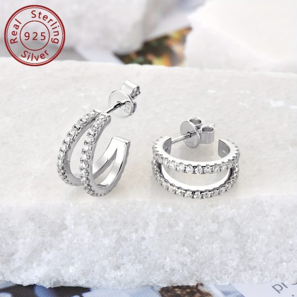 925 Sterling Silver Hoop Earrings with Synthetic Moissanite, 1.4mm 0.5ct*2pcs, Classic Split-Shank Design, 14K Gold Plated, April Birthstone, Holiday Christmas Gift, Wedding & Vacation Accessory, 1 Pair