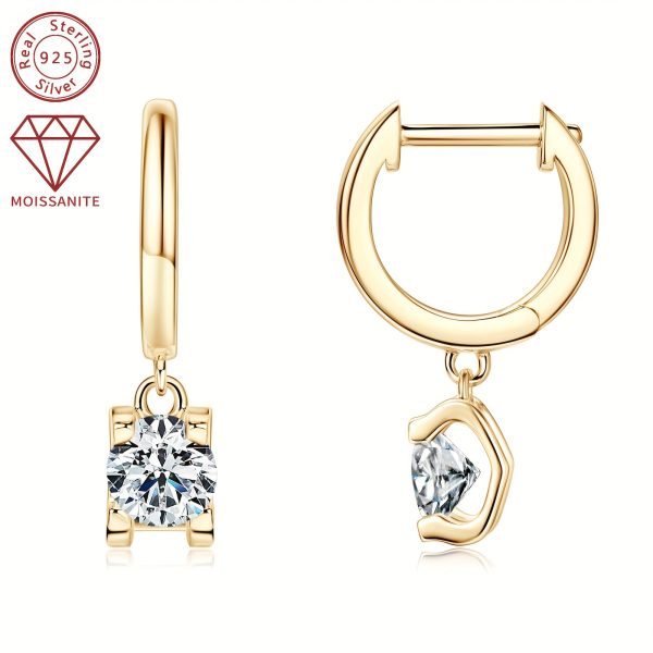 2pcs 925 Sterling Silver Earrings with 5mm Moissanite, 0.5 Carat, Fashion Dangle Earrings, Classic Style, Synthetic Stone, 14K Golden Plated, April Birthstone, for Holiday, Vacation, Wedding, Christmas, All Seasons