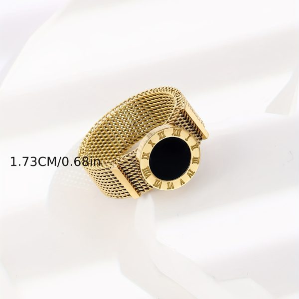 14K Gold Plated Roman Numerals Black Shell Strap Ring For Women Girls Daily Wear - Image 6