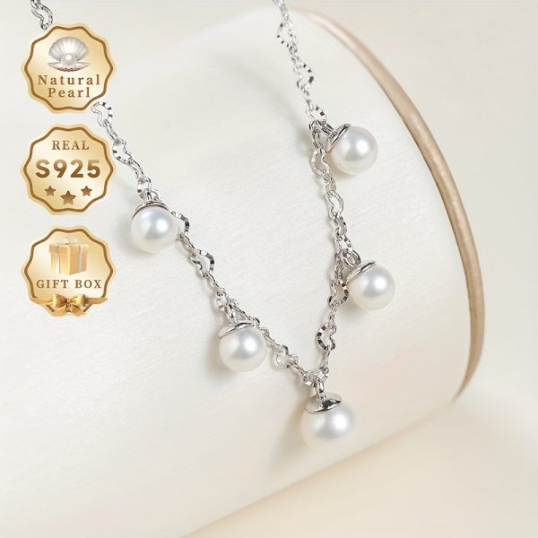 MUFAN Elegant Pearl Necklace, S925 Silver, 5-7mm Natural Freshwater Pearls, Tassel Design, Luxurious Gift Box, June Birthstone, All-Season Wear, Perfect for Daily and Gifting - Image 3