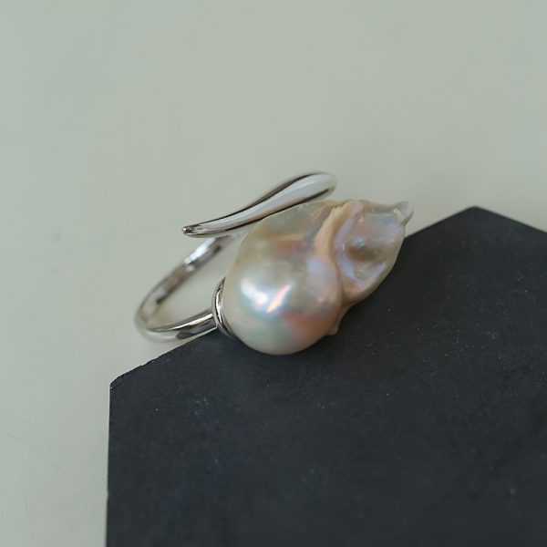 Elegant Adjustable Baroque Freshwater Pearl Ring for Women - Unique Mixed Color 925 Sterling Silver Statement Ring with 18K Golden Plating, Personality Theme, Suitable for Ages 15+, Gift Box Included - Image 9