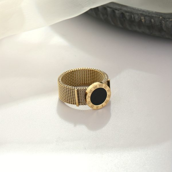 14K Gold Plated Roman Numerals Black Shell Strap Ring For Women Girls Daily Wear - Image 3