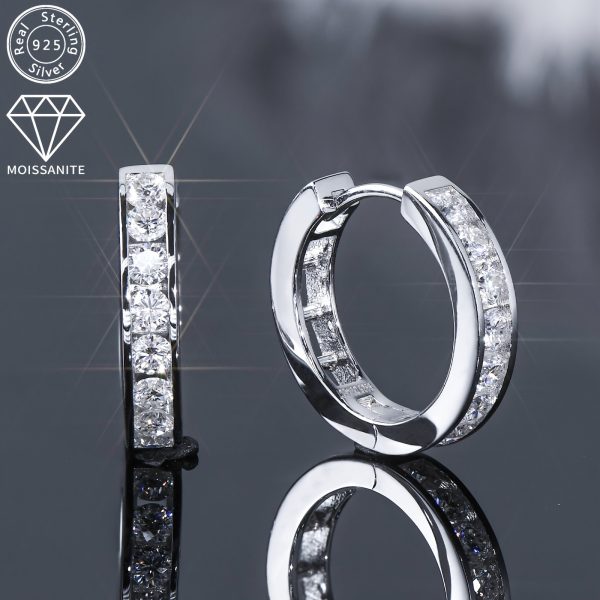1 Pair Sparkling Moissanite Sterling Silver Huggie Hoop Earrings - 2.5mm Round Cut, S925 Hypoallergenic, Birthday Jewelry Gifts for Women - Elegant and Timeless Accessories - Image 3