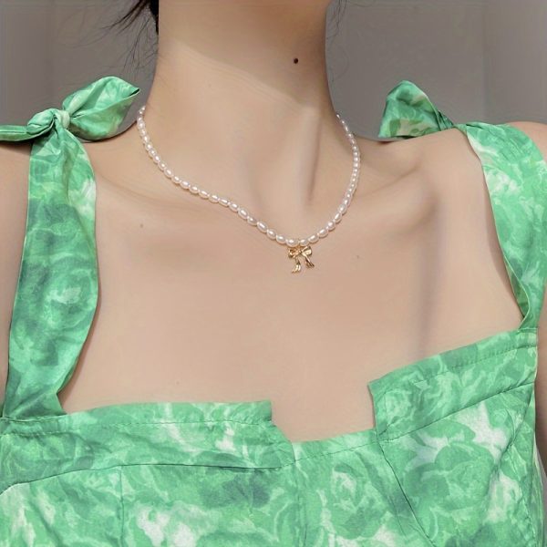 Elegant Freshwater Pearl Bow Pendant Necklace - Vintage-Inspired Clavicle Chain for Men & Women, Perfect Gift Idea - Image 6