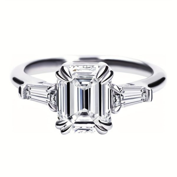 Charming Ideal Jade Cut Moissanite Ring Women' S 4ct Three Stone Moissanite Engagement Ring Sterling Silver Platinum Plated Anniversary Wedding Ring, Greystone, Moissanite - Image 6