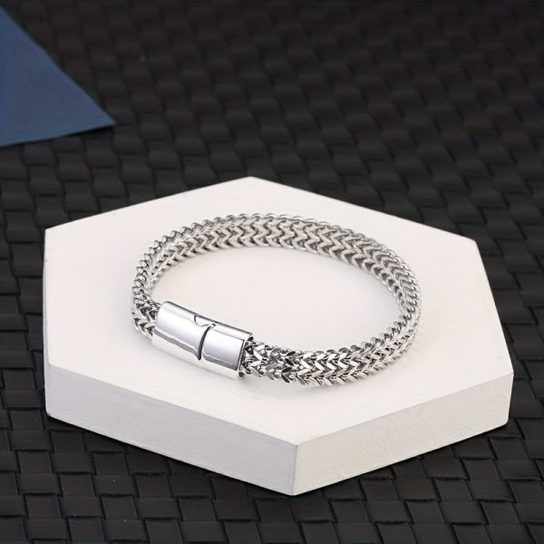Premium Stainless Steel Mens Braided Chain Bracelet - Stylish Square Links with Magnet Buckle Closure and Yin Yang Design - Hypoallergenic, Durable Jewelry Accessory - Image 2