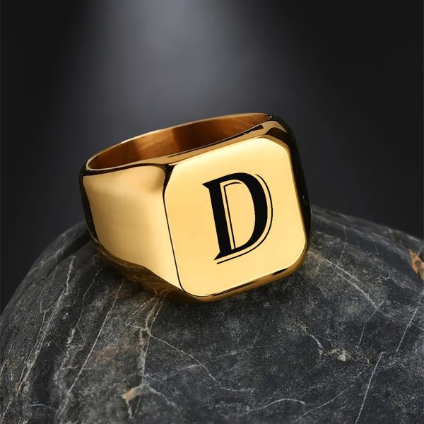 1pc Exquisite Classic Stainless Steel Letter Ring - Fashionable Simple Design, 26-Letter Engraving, Durable and Hypoallergenic - Perfect for Everyday Wear - Image 10