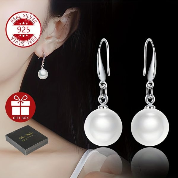 Sterling 925 Silver Hypoallergenic Ear Jewelry Freshwater Pearl Decor Dangle Earrings Elegant Simple Style Daily Casual