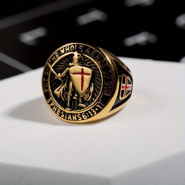 1pc Men's Bold Stainless Steel Knight Shield Ring - Medieval Inspired, Symbol of Protection, Perfect for Stylish Everyday Wear - Image 7