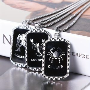1pc Unique Zodiac Pendant Necklace - Laser-Engraved Double-Sided Stainless Steel Chain Necklace with 12 Zodiac Signs, Trendy Hip Hop Design, Perfect for Holiday Party, Father's Day Gift, Men's Accessories, and Birthday Present