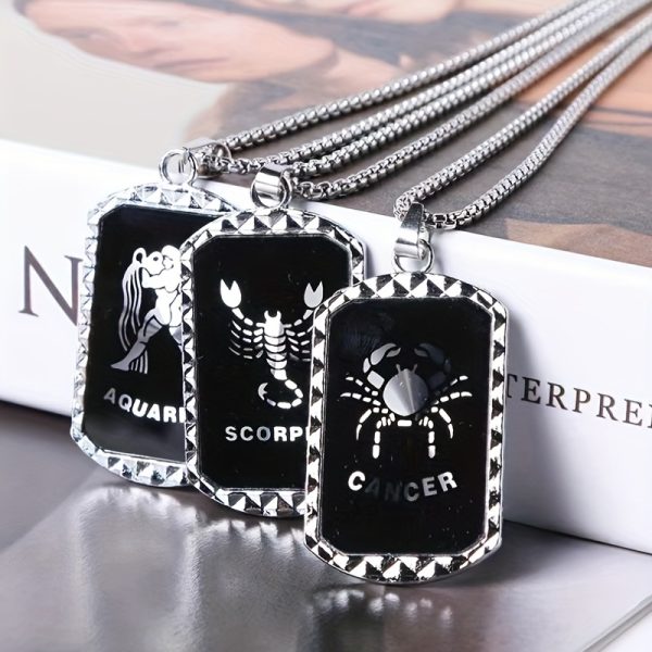 1pc Unique Zodiac Pendant Necklace - Laser-Engraved Double-Sided Stainless Steel Chain Necklace with 12 Zodiac Signs, Trendy Hip Hop Design, Perfect for Holiday Party, Father's Day Gift, Men's Accessories, and Birthday Present