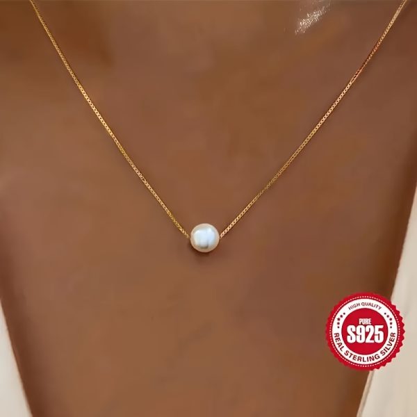 White Shell Pearls Pendant Necklace 925 Sterling Silver Neck Chain Jewelry Decoration - Image 5