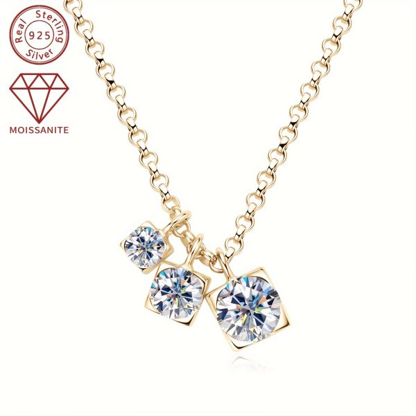 ??Silver weight 3.89g, Moissanite 5mm&4mm&3mm*1 each, total carat 0.9ct??1 Moissanite necklace 925 silvery ladies fashion 3 Moissanite pendant necklace 925 pure silvery jewelry chain length 45+1.97inch - Image 6
