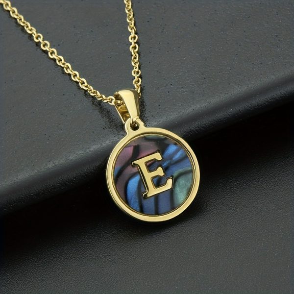 26-Letter Stainless Steel Round Abalone Pendant Necklace for Women - 18K Plated Jewelry with Personalized English Alphabet Letter Charm - Durable, Hypoallergenic, and Nickel-Free Accessories for Women's Everyday Wear - Image 12