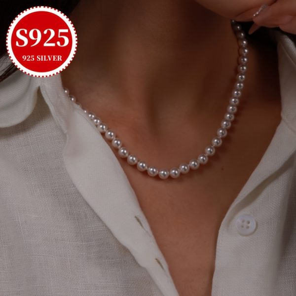 33gu002F1.16oz S925 Sterling Silver Freshwater Pearl Multi-Layered Necklace, Real Round Beads, Baroque Style, Vintage Luxurious, Daily Fashion Accessory, Perfect Gift With Anti-oxidation Box, Women's Elegant Jewelry For Valentine's & Mother's Day - Image 9