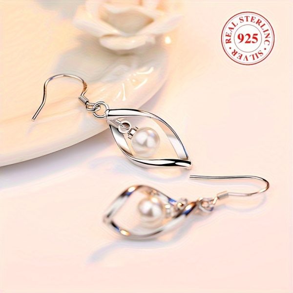 Sterling 925 Silver Freshwater Pearl Rhombus Dangle Earrings - Drop & Dangle Jewelry with Hypoallergenic, Hollow Design, Simple Luxury Style for Daily Casual Wear - Image 7