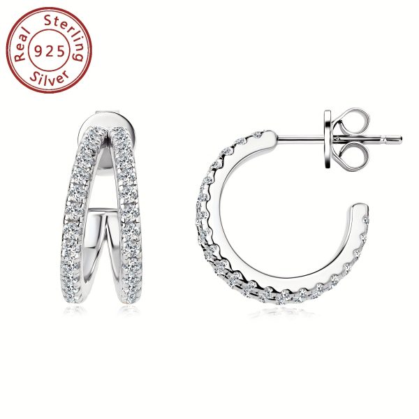 925 Sterling Silver Hoop Earrings with Synthetic Moissanite, 1.4mm 0.5ct*2pcs, Classic Split-Shank Design, 14K Gold Plated, April Birthstone, Holiday Christmas Gift, Wedding & Vacation Accessory, 1 Pair - Image 3