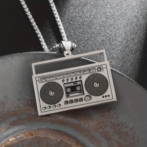 1pc Stainless Steel Retro Music Player Pendant Necklace - Vintage Fashion for Hip Hop & Rock Lovers - Unisex Street Style Party Accessory