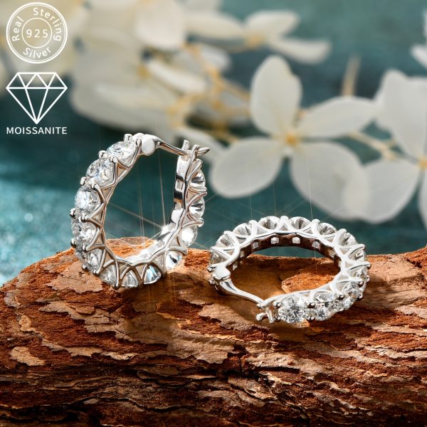 1 Pair Luxury Moissanite Huggie Hoop Earrings - S925 Sterling Silver, Sparkling, Daily Wear, Festival Gift, Women's Jewelry - Hypoallergenic, Nickel-Free, Durable, Shining, Elegant Accessories - Image 5