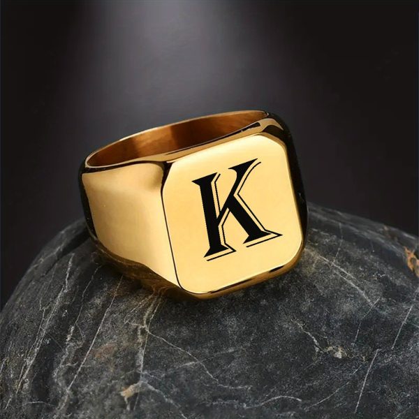 1pc Exquisite Classic Stainless Steel Letter Ring - Fashionable Simple Design, 26-Letter Engraving, Durable and Hypoallergenic - Perfect for Everyday Wear - Image 21