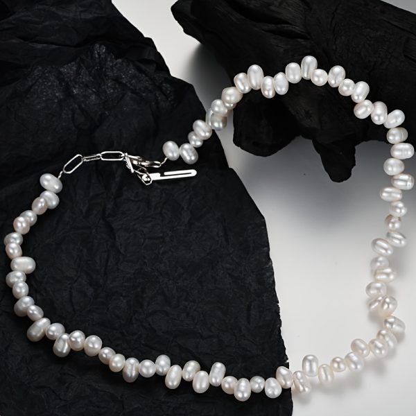 Elegant S925 Sterling Silvery Freshwater Pearl Necklace - Unique Baroque Style, Short Irregular Clavicle Chain For Women, White Golden Finish - Image 3