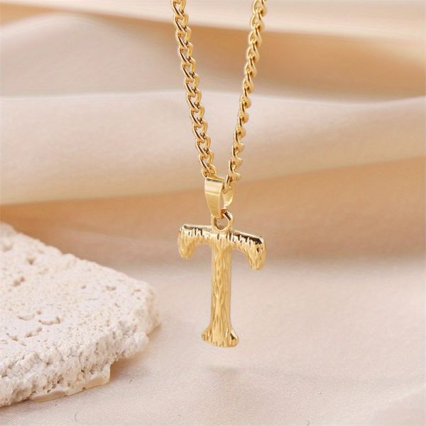 1pc Novel Trendy Stainless Steel Electroplated Golden English 26 Letters Fashion Pendant Necklace For Men And Women - Image 21