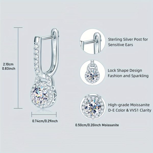 Elegant 925 Sterling Silver Hoop Earrings with 0.5ct*2 Pcs of Synthetic Moissanite Stones, Perfect for Holidays and Weddings - Image 8