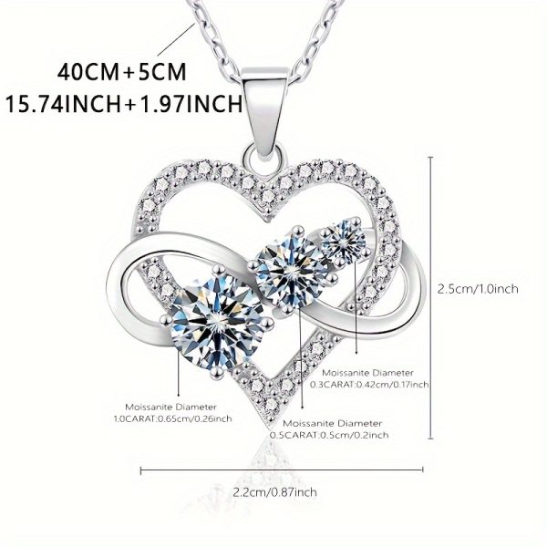 S925 Sterling Silver 1.8 Carat Moissanite Double Heart Pendant Necklace, Elegant And Luxurious Design, Perfect Gift For Women And Couples With Gift Box, 5gu002F0.18oz, Valentine's Dayu002FMother's Dayu002FAnniversaryu002FBirthday Gifts - Image 6