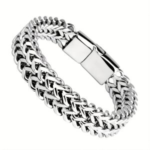 Premium Stainless Steel Mens Braided Chain Bracelet - Stylish Square Links with Magnet Buckle Closure and Yin Yang Design - Hypoallergenic, Durable Jewelry Accessory