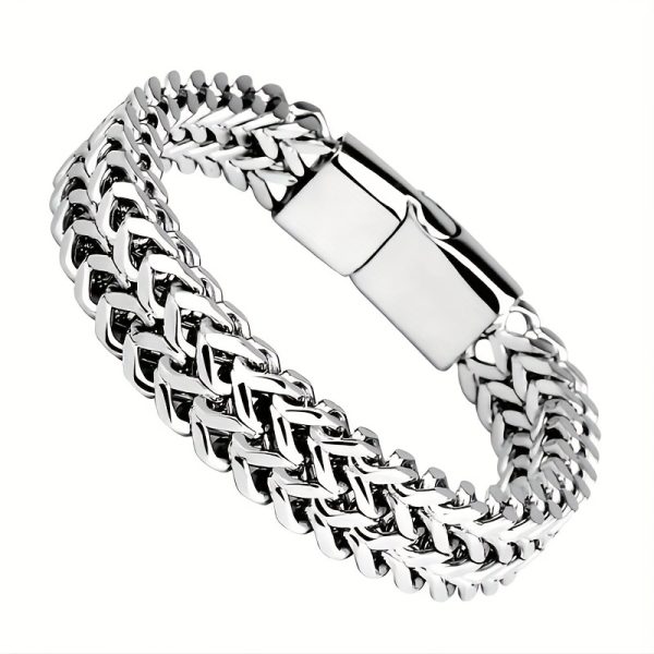 Premium Stainless Steel Mens Braided Chain Bracelet - Stylish Square Links with Magnet Buckle Closure and Yin Yang Design - Hypoallergenic, Durable Jewelry Accessory