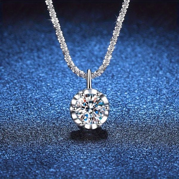1 Carat D Color Moissanite Crown Pendant Necklace - Sterling Silvery Shining Cauliflower Chain, Exquisite Valentine's Day and Mother's Day Gift Idea for Her, Luxury Jewelry for Women - Image 4