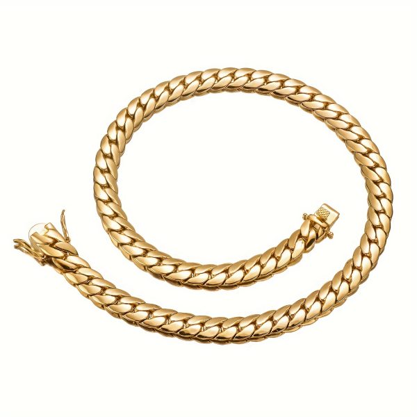 2pcs Stainless Steel Mens Golden Jewelry Set, Cuban Lion Chain Necklace and Bracelet - Image 2