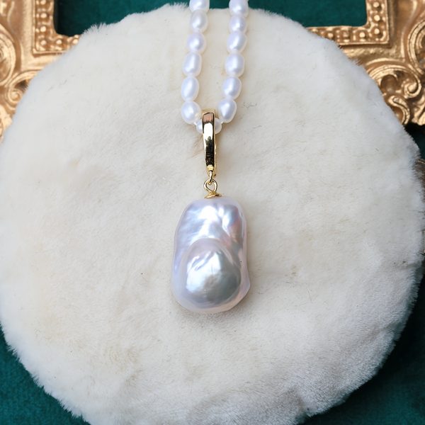 Vintage French-Style Baroque Freshwater Pearl Pendant Enhancer, Natural Stone, S925 Sterling Silver with Plating, Universal Clasp ?C Elegant Accessory for Daily Wear, Date Night, Gifting, Bridal Jewelry - Image 5