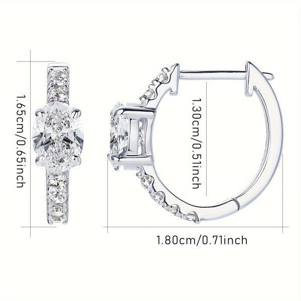1 Pair of Moissanite Earrings 925 Pure Silvery Women's Oval 5x7mm Moissanite Unconventional Stone Earrings, Silvery Weight 3.18g, Main Stone Moissanite Oval 5x7mm*2, Total Moissanite Carat 1ct+1ct=2ctu002FPair; The Sub Stone Is Zirconia - Image 5
