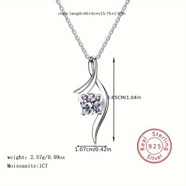 1 Carat Moissanite Exquisite Necklace, 925 Sterling Silver, Elegant Light Luxury Party Fine Jewelry, Easter Day Gifts For Women - Image 4