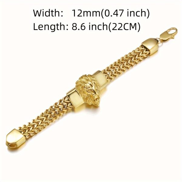 2pcs Stainless Steel Mens Golden Jewelry Set, Cuban Lion Chain Necklace and Bracelet - Image 10