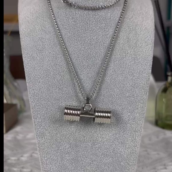 3 piece of stainless steel fitness dumbbell necklace pendant, fashionable sports necklace, titanium steel jewelry, gift for school start season, daily street commuting, party celebration, holiday party wear - Image 7