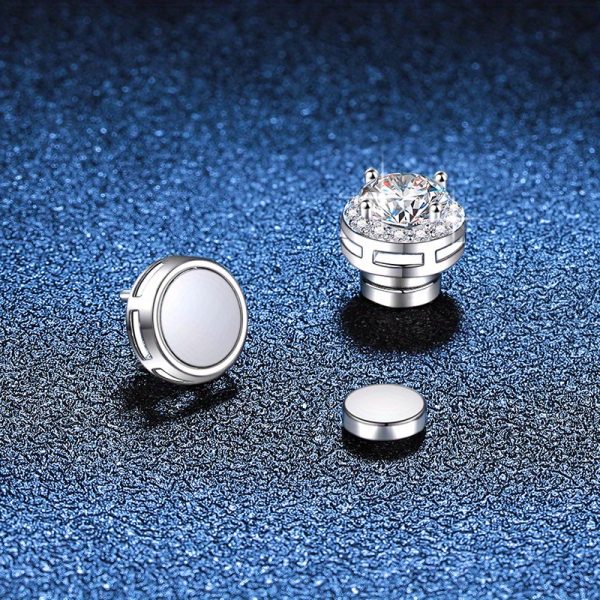 LOVESSOM Classic Round Moissanite Stud Earrings 1 Carat 925 Sterling Silver Magnetic Clip-on, 18K Gold Plated, Casual Style No Piercing Required, Perfect Gift for Holidays & Daily Wear with Gift Box - Image 5