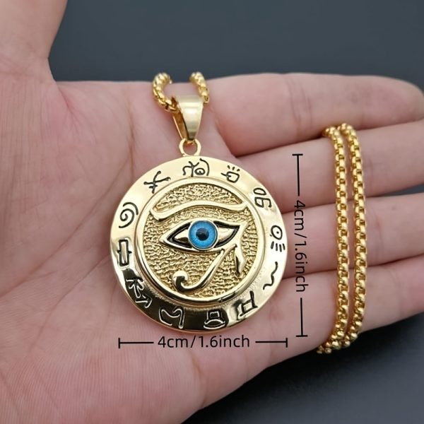 1pc Exquisite Horus Eye Pendant Necklace - Crafted from Durable Titanium and Stainless Steel, Intricately Designed with an Eagle Head God Eye Pattern, Symbolizing Ancient Egyptian Heritage - Ideal Gift for Fathers Day, Perfect for Dads with a Sense of History and Style - Image 5