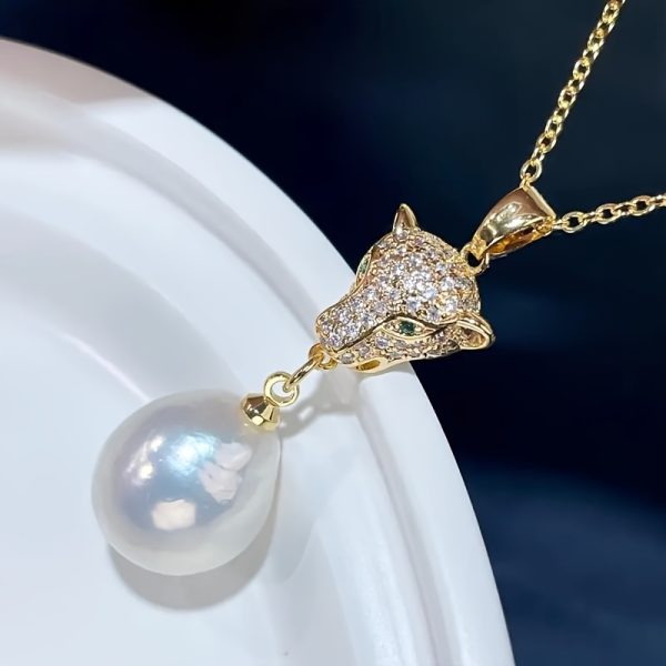 Bohemian Style Leopard Head Pendant Necklace with 1 Unusual Baroque Freshwater Pearl - Copper Base, Elegant Gift for Women, Suitable for Parties and Music Festivals, Suitable for All Seasons, Easter Holiday Jewelry - Image 6