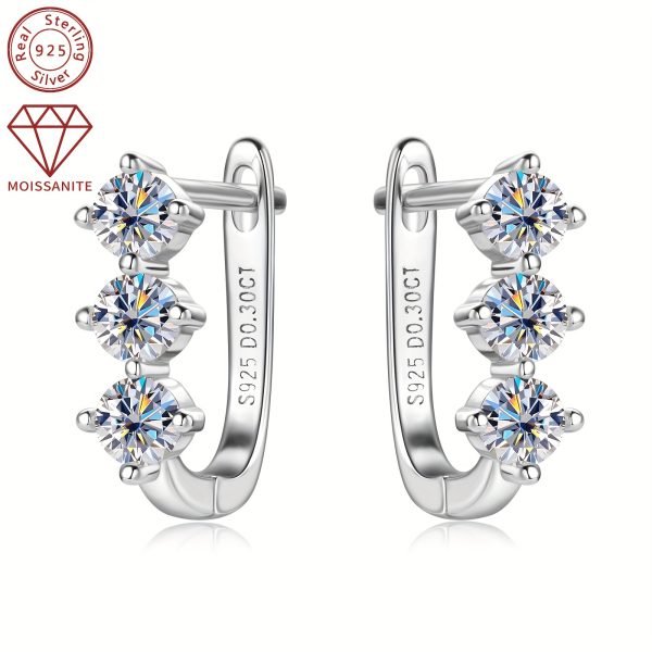 Elegant Moissanite Hoop Earrings 925 Sterling Silver, 1.18g - Synthetic April Birthstone, 14K Golden Plated, 3mm*6pcs and 0.3ct*2pcs, Women's Fashion Jewelry for Daily and Wedding, Christmas Holiday Gift, All Seasons - Image 3