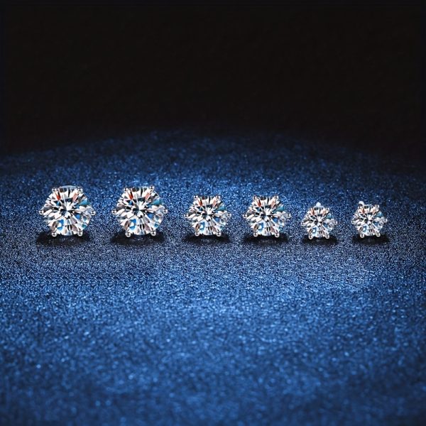 1 Pair of Exquisite AuraBling S925 Sterling Silver Classic D Color Moissanite Stud Earrings - Timeless Earrings with Gift Box, Silver Polishing Cloth, and Sparkling Brilliance - Image 3