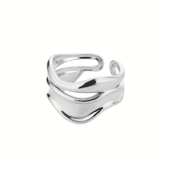 Geometric Wave Open Ring, Stainless Steel Golden Plated Ring for Women - Image 3